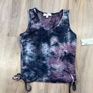 3/$15 No Comment top tie dye print honeycomb stretch sleeveless shirt boho L jr